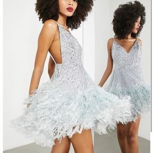 ASOS silver sequin feather dress size US 6